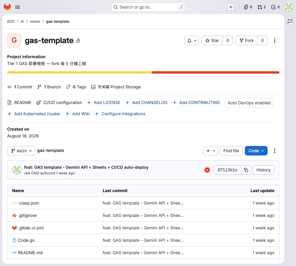 GitLab 上的 gas-template repo 畫面