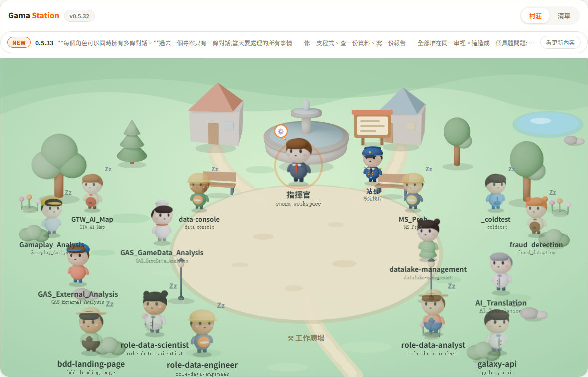 工作站台畫面：每個專案一張卡